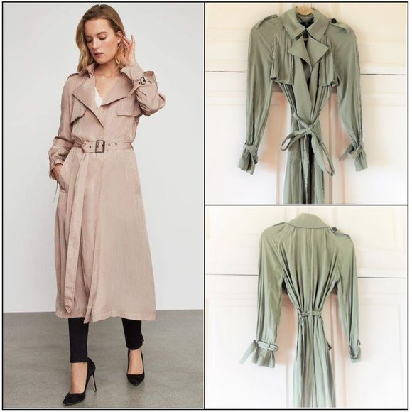 *NWT* BCBG MaxAzria “Celina” Draped Kelly Green Belted Trench Coat XXS - Picture 8 of 15